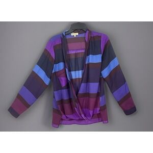 Democracy Large Purple  Striped Long Sleeve‎ Scoop Neck Women's Sheer Top